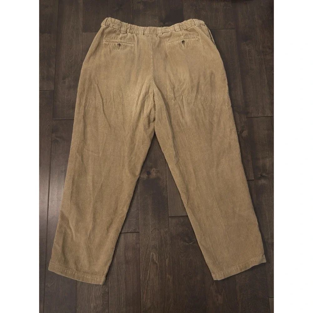 Oak Hill Mens Beige Corduroy‎ Pleated Front Pants Size 44X33 Expandable Waist